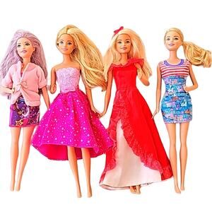 Barbie Bundle of Three Blonde Hair Blue Eyes/One Purplegray Hair with Outfits